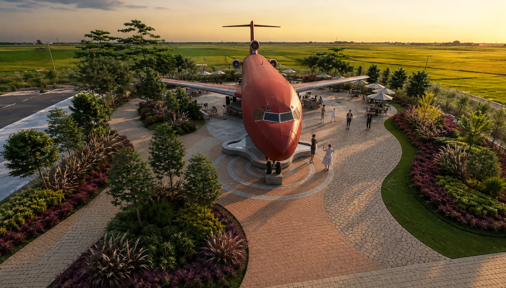 Terminal Sekinchan Boeing 727 landmark amid Sekinchan paddy fields